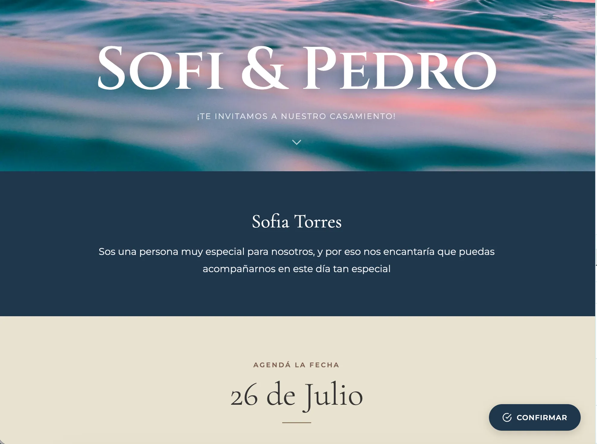 Nombre del invitado en la invitación