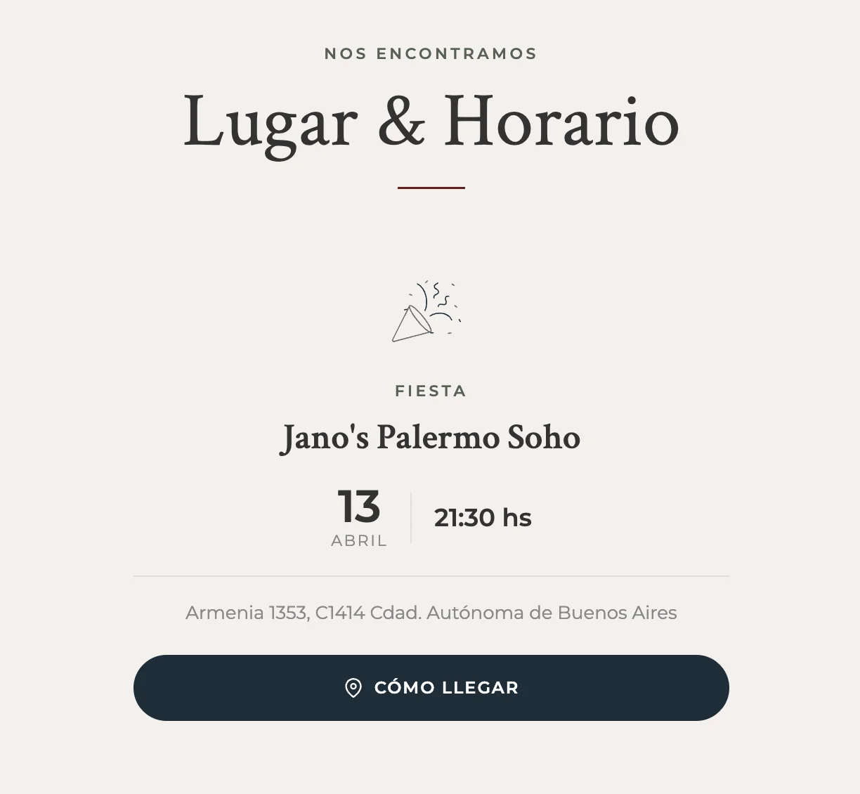 Ubicación en invitación de matrimonio digital